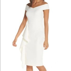 Vince Camuto Off The Shoulder Front Ruffle Cocktail Dress In Ivory, Size 4